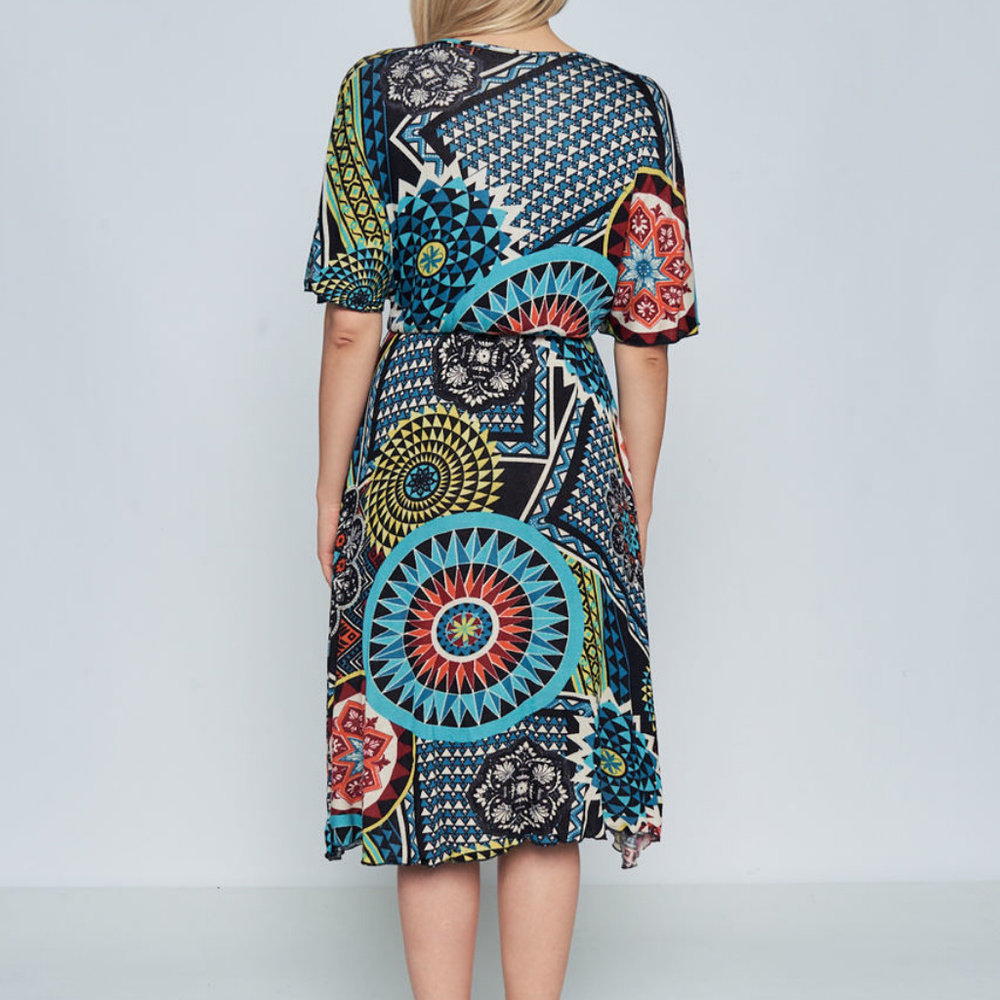 1/2SLEEVE V-NECK ELASTIC WAIST DRESS - Picture 4 of 4